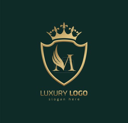 Luxury Crown M logo. Letter M wings logo.