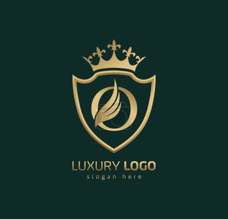 Luxury Crown O logo. Letter O wings logo.