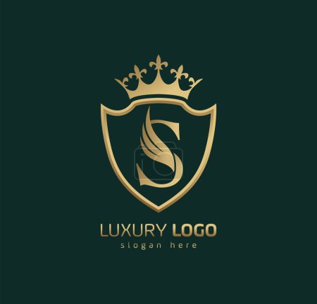 Luxury Crown S logo. Letter S wings logo.