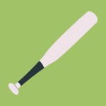 beisball bat icon with long shadow, green background. Vector illustration suitable for the design of mobile applications, a website for an online store of sporting goods