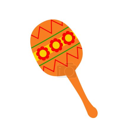 Illustration for Mexican maraca icon isolated on an orange color. Vector illustration musical instrument with national mexico traditional ornament and pattern. Suitable for banner and background of mexican holiday. - Royalty Free Image