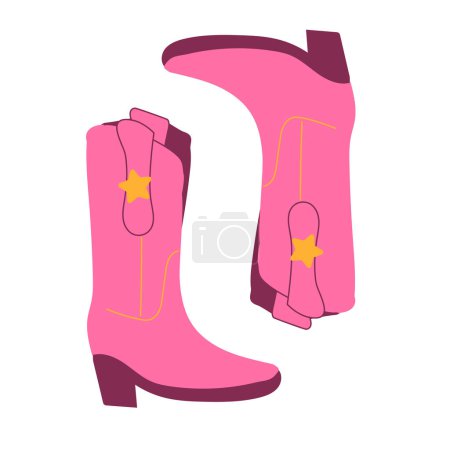 Illustration for Pink cowboy boots for girls in a flat style. Vector illustration isolated - Royalty Free Image