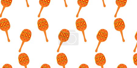 Illustration for Mexican background an orange color maracas. Vector illustration musical instrument with national mexico traditional ornament - pattern. Suitable for banner and background of mexican holiday. - Royalty Free Image
