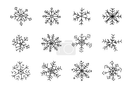 Illustration for Simple doodle icons set of snowflakes. Usable for cristmas decoration backgrounds, greeting cards, wallpapers. - Royalty Free Image