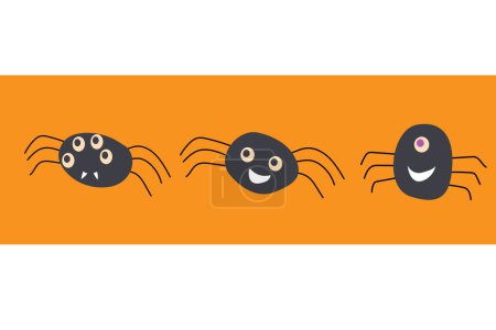 Illustration for Set of cute cartoon spiders with many eyes. Vector illustration of cute monsters. - Royalty Free Image