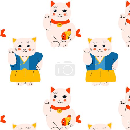 Téléchargez les illustrations : Modèle animal kawai mignon pour bébé fille - dessin animé. Illustration vectorielle sur fond blanc. Utilisable pour l'emballage, le textile, le tissu, l'affiche. Fond mignon avec des couleurs rouge, bleu et jaune. - en licence libre de droit