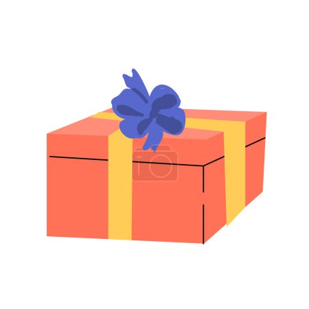 Illustration for Pink box with blue bow in cartoon style. Vector illustration isolated, can used for greeting card, sale banner, poster. - Royalty Free Image