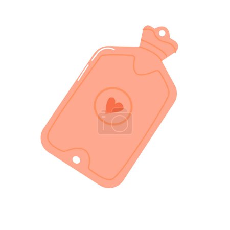 Pink medical warmer - female heating pad icon. Vector illustration isolated. Termal bag can used for medical background. Flat design with heart. Healthy care concept. 