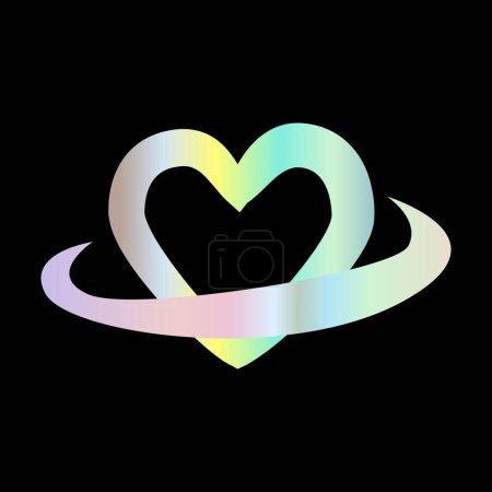 Y2k gradient element, 2000s sticker space heart with hologram, vector futuristic style, trendy chrome shape. Abstract aesthetic retro element.