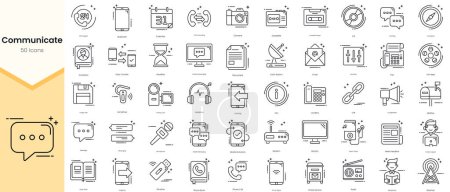 Illustration for Simple Outline Set of Communication Icons. Thin Line Collection contains such Icons as 24h support, calendar, call forwarding, camera, cassette and more - Royalty Free Image