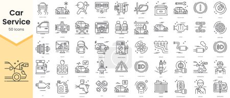 Illustration for Simple Outline Set of Car Service Icons. Thin Line Collection contains such Icons as abs light, airbag, air conditioner, air conditioning, alternator and more - Royalty Free Image