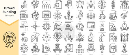 Illustration for Simple Outline Set of Crowdfunding Icons. Thin Line Collection contains such Icons as analytics, collaboration, startup, packaging, project and more - Royalty Free Image