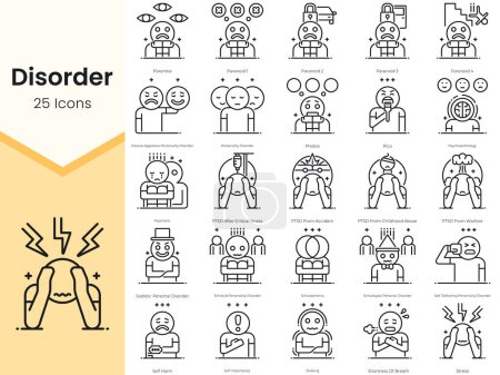 Illustration for Simple Outline Set of Disorder Icons. Thin Line Collection contains such Icons as personality disorder, phobia, pica, psychopathology and more - Royalty Free Image