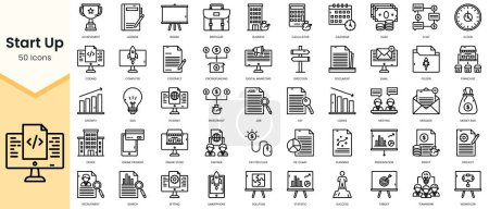 Illustration for Simple Outline Set of start up icons. Linear style icons pack. Vector illustration - Royalty Free Image