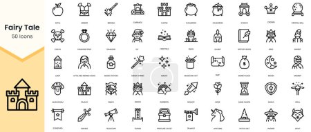 Ilustración de Esquema simple Conjunto de iconos de cuento de hadas. Paquete de iconos de estilo lineal. Ilustración vectorial - Imagen libre de derechos