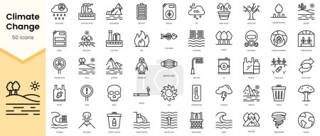 Ilustración de Simple Outline Set of climate change icons. Linear style icons pack. Vector illustration - Imagen libre de derechos