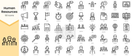 Téléchargez les illustrations : Ensemble d'icônes ressources humaines. icônes de style contour simple pack. Illustration vectorielle - en licence libre de droit