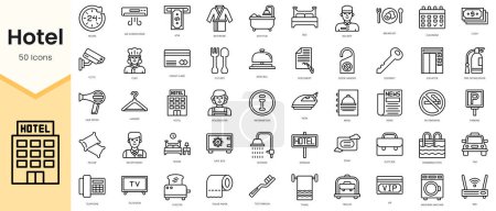 Ilustración de Conjunto de iconos del hotel. Paquete de iconos de estilo de línea simple arte. Ilustración vectorial - Imagen libre de derechos