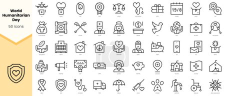 Set of world humanitarian day Icons. Simple line art style icons pack. Vector illustration