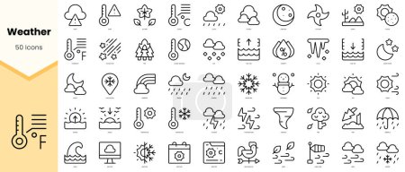 Eine Reihe von Wetter-Symbolen. Einfache Zeilenkunst-Stil-Symbole packen. Vektorillustration