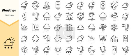 Eine Reihe von Wetter-Symbolen. Einfache Zeilenkunst-Stil-Symbole packen. Vektorillustration