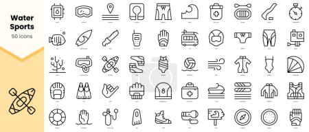 Set of water sports Icons. Simple line art style icons pack. Vector illustration