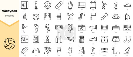 Set of volleyball Icons. Simple line art style icons pack. Vector illustration