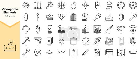 Ilustración de Conjunto de elementos de videojuegos Iconos. Paquete de iconos de estilo de línea simple arte. Ilustración vectorial - Imagen libre de derechos