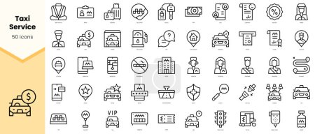 Set von Taxiservice-Symbolen. Einfache Zeilenkunst-Stil-Symbole packen. Vektorillustration