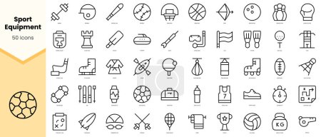 Set of sport equipment Icons. Simple line art style icons pack. Vector illustration