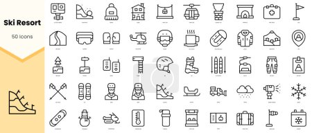 Set of ski resort Icons. Simple line art style icons pack. Vector illustration