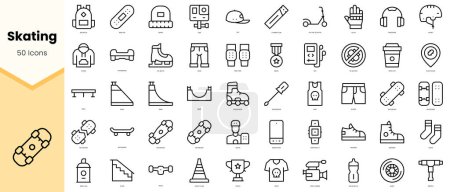 Set of skating Icons. Simple line art style icons pack. Vector illustration