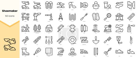 Set von Schuhmacher-Ikonen. Einfache Zeilenkunst-Stil-Symbole packen. Vektorillustration