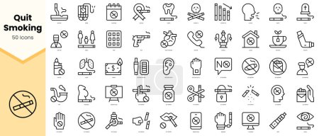 Set of quit smoking Icons. Simple line art style icons pack. Vector illustration