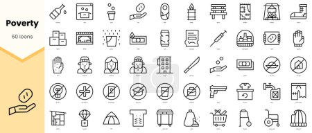 Illustration for Set of poverty Icons. Simple line art style icons pack. Vector illustration - Royalty Free Image