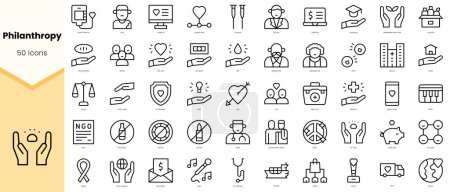 Set of philanthropy Icons. Simple line art style icons pack. Vector illustration