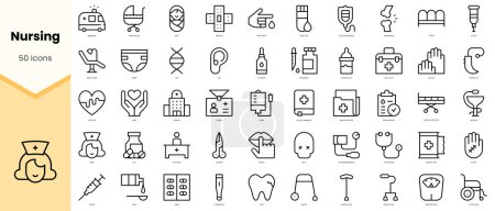 Illustration for Set of nursing Icons. Simple line art style icons pack. Vector illustration - Royalty Free Image