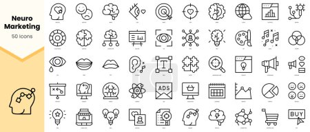 Set von Neuromarketing-Ikonen. Einfache Zeilenkunst-Stil-Symbole packen. Vektorillustration