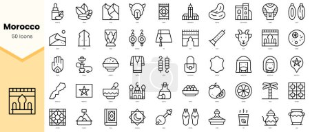 Conjunto de iconos de Marruecos. Paquete de iconos de estilo de línea simple arte. Ilustración vectorial