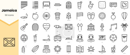 Set of jamaica Icons. Simple line art style icons pack. Vector illustration