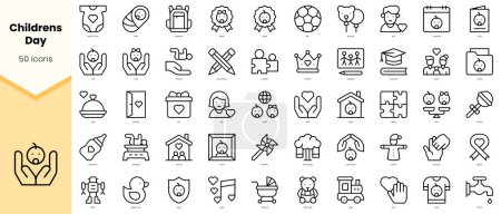 Ensemble d'icônes internationales de la journée de l'enfant. icônes de style art ligne simple pack. Illustration vectorielle