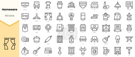 Set de iconos para el hogar. Paquete de iconos de estilo de línea simple arte. Ilustración vectorial