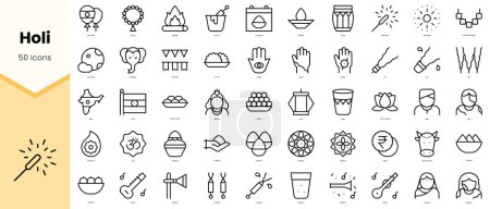 Ilustración de Conjunto de iconos holi. Paquete de iconos de estilo de línea simple arte. Ilustración vectorial - Imagen libre de derechos