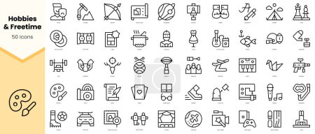 Set of hobbies and freetime Icons. Simple line art style icons pack. Vector illustration