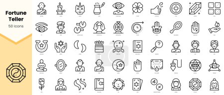 Ilustración de Conjunto de iconos adivinos. Paquete de iconos de estilo de línea simple arte. Ilustración vectorial - Imagen libre de derechos