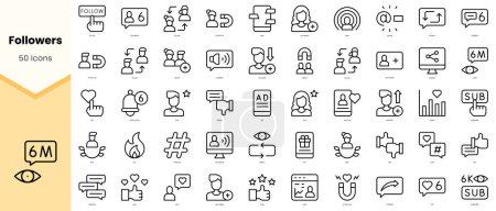 Conjunto de seguidores Iconos. Paquete de iconos de estilo de línea simple arte. Ilustración vectorial