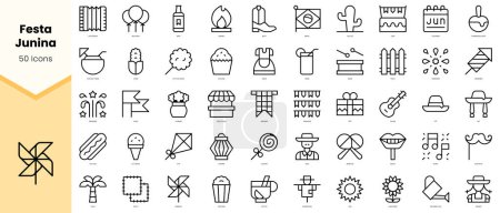 Ensemble d'icônes de la fête junina. icônes de style art ligne simple pack. Illustration vectorielle