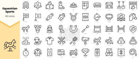 Ensemble d'icônes sportives équestres. icônes de style art ligne simple pack. Illustration vectorielle