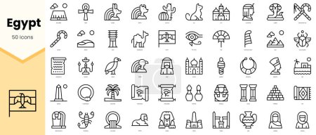 Ensemble d'icônes égyptiennes. icônes de style art ligne simple pack. Illustration vectorielle