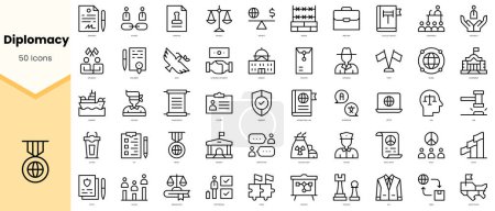 Ilustración de Conjunto de iconos de la diplomacia. Paquete de iconos de estilo de línea simple arte. Ilustración vectorial - Imagen libre de derechos